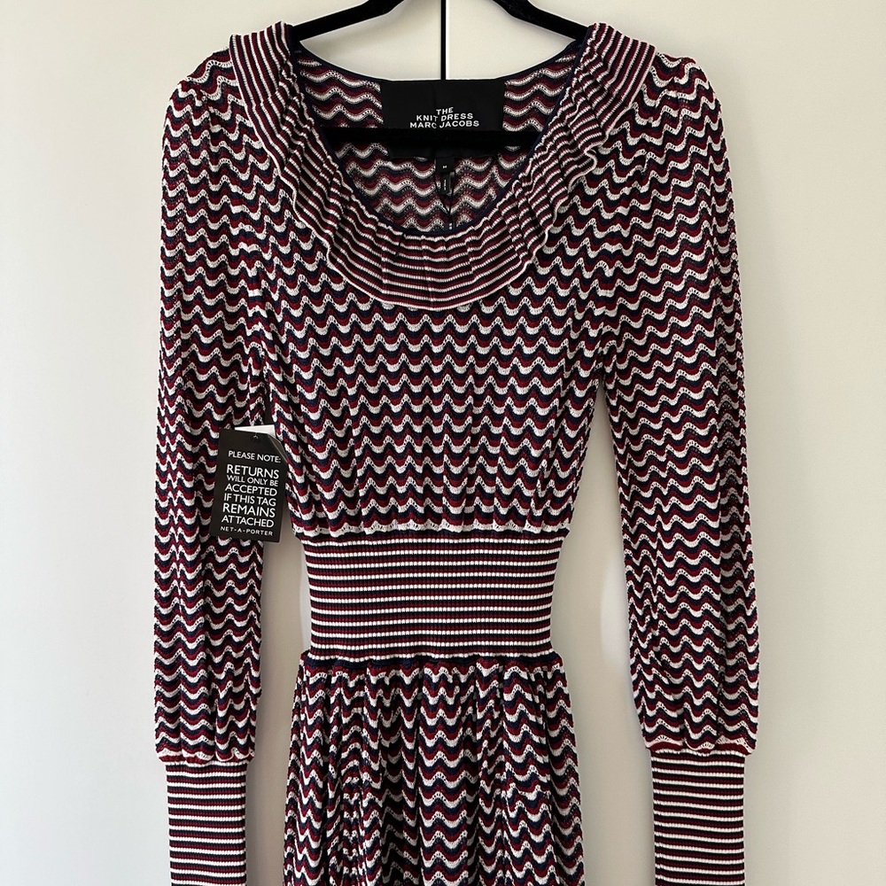 Marc Jacobs NWT Chevron Knit Midi Dress Burgundy Navy Size M